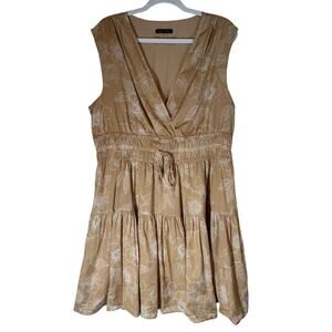 Tommy Hilfiger Beige Tan Floral Cotton Faux Wrap Gathered Waist Mini‎ Dress 16